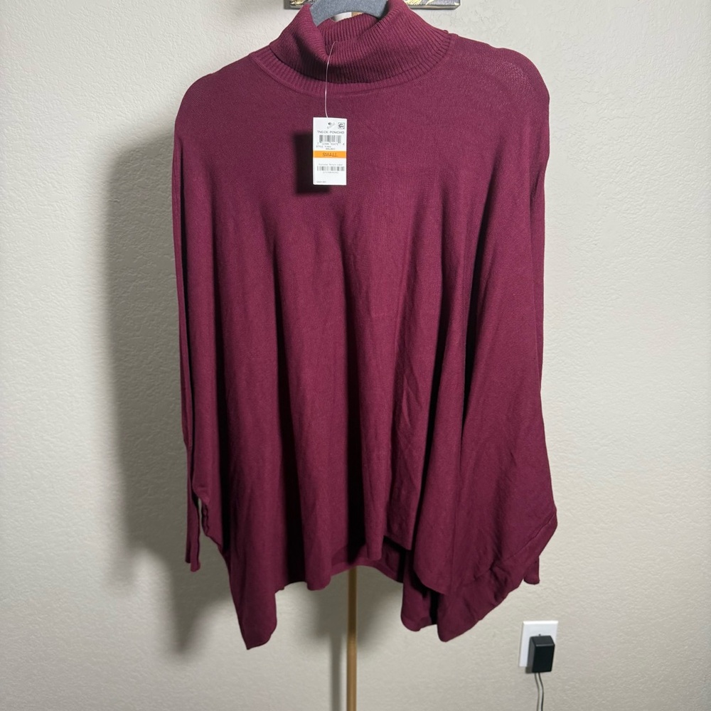 NWT Alfani Burgundy Turtle Neck Poncho Sweater